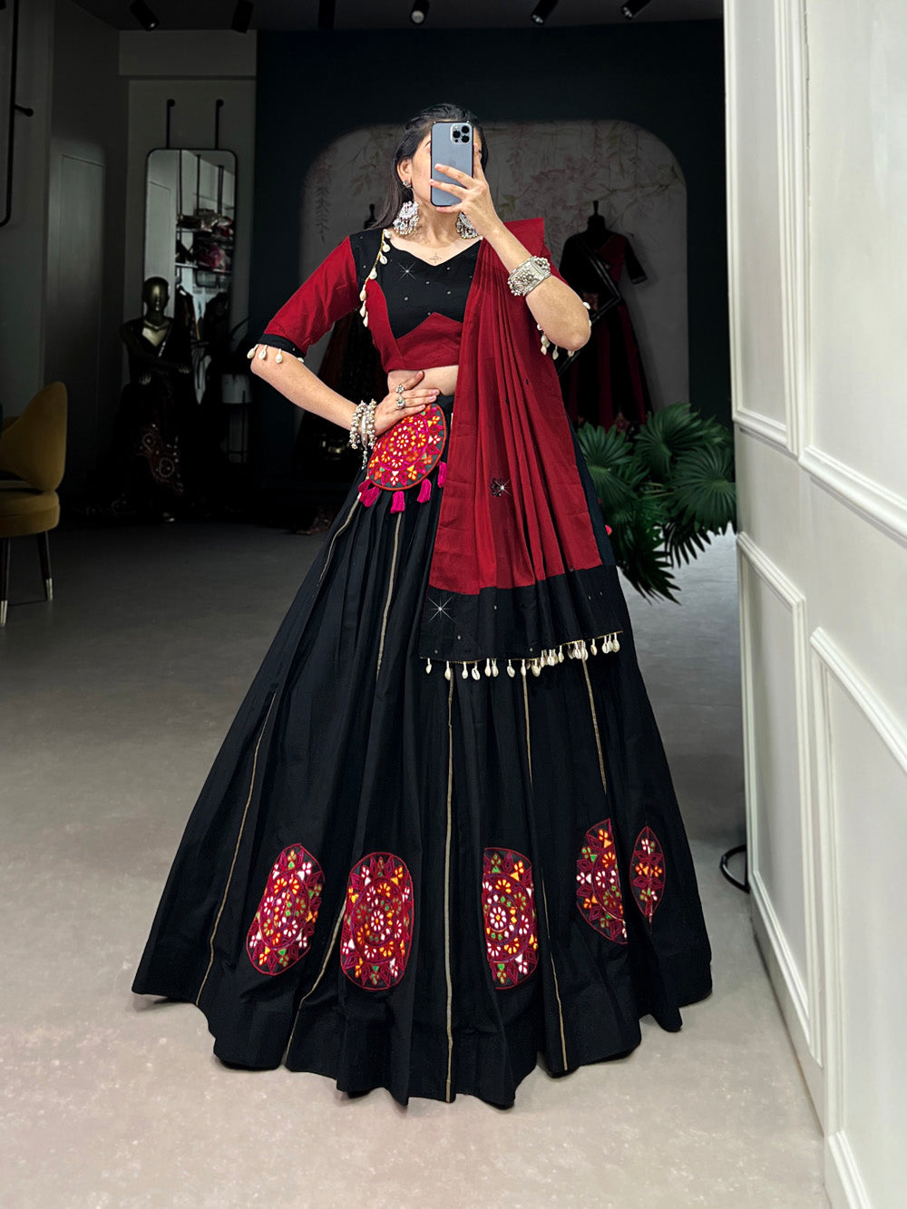 Black Color Plain With Gamthi Patch Work Cotton Chaniya Choli Looknbook Art