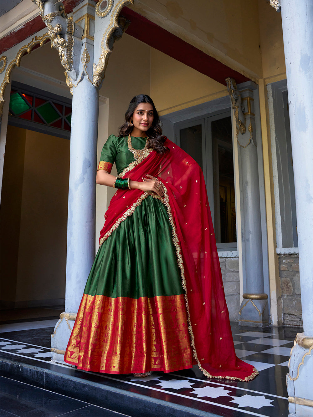Green Color Zari Weaving Work Narayan Pattu Lehenga Choli
