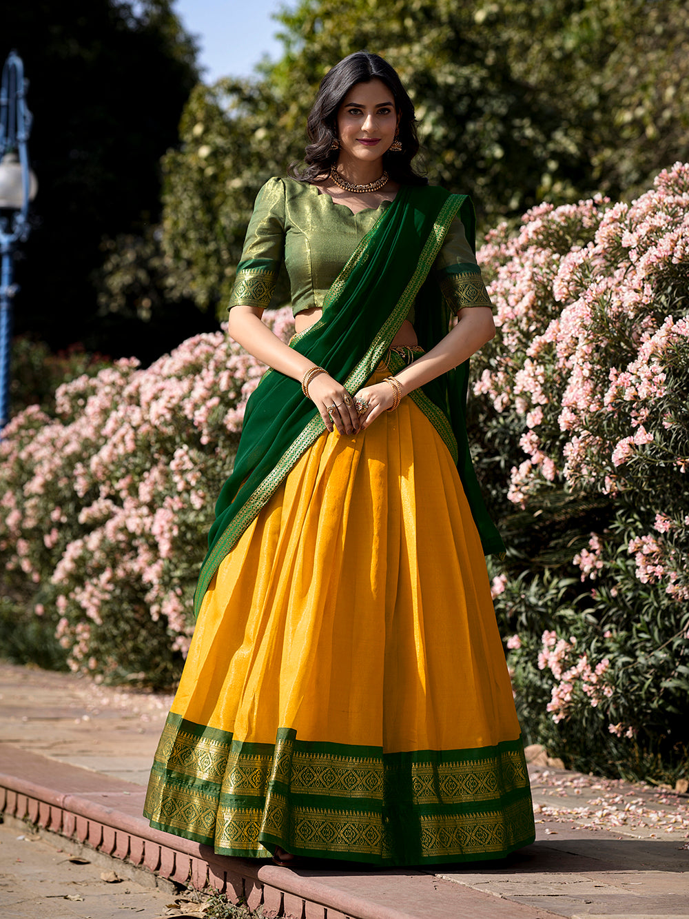 Yellow Lehenga Lacha Kapda Design Yellow Color Zari Weaving Work