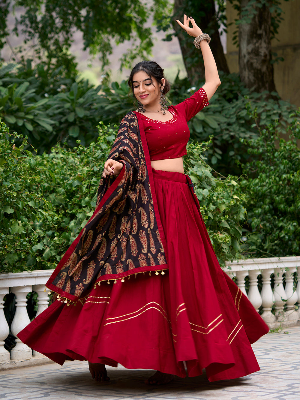 Maroon Color Plain With Gota Patti Cotton Navratri Chaniya Choli