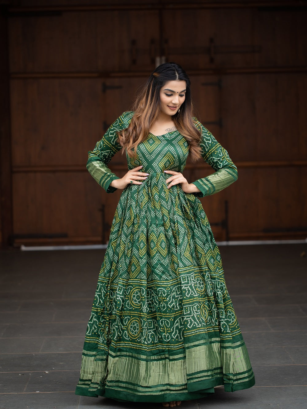Green Color Digital Bandhej Printed Pure Gaji Silk Dress Green Color Digital Bandhej Printed Pure Gaji Silk Dress