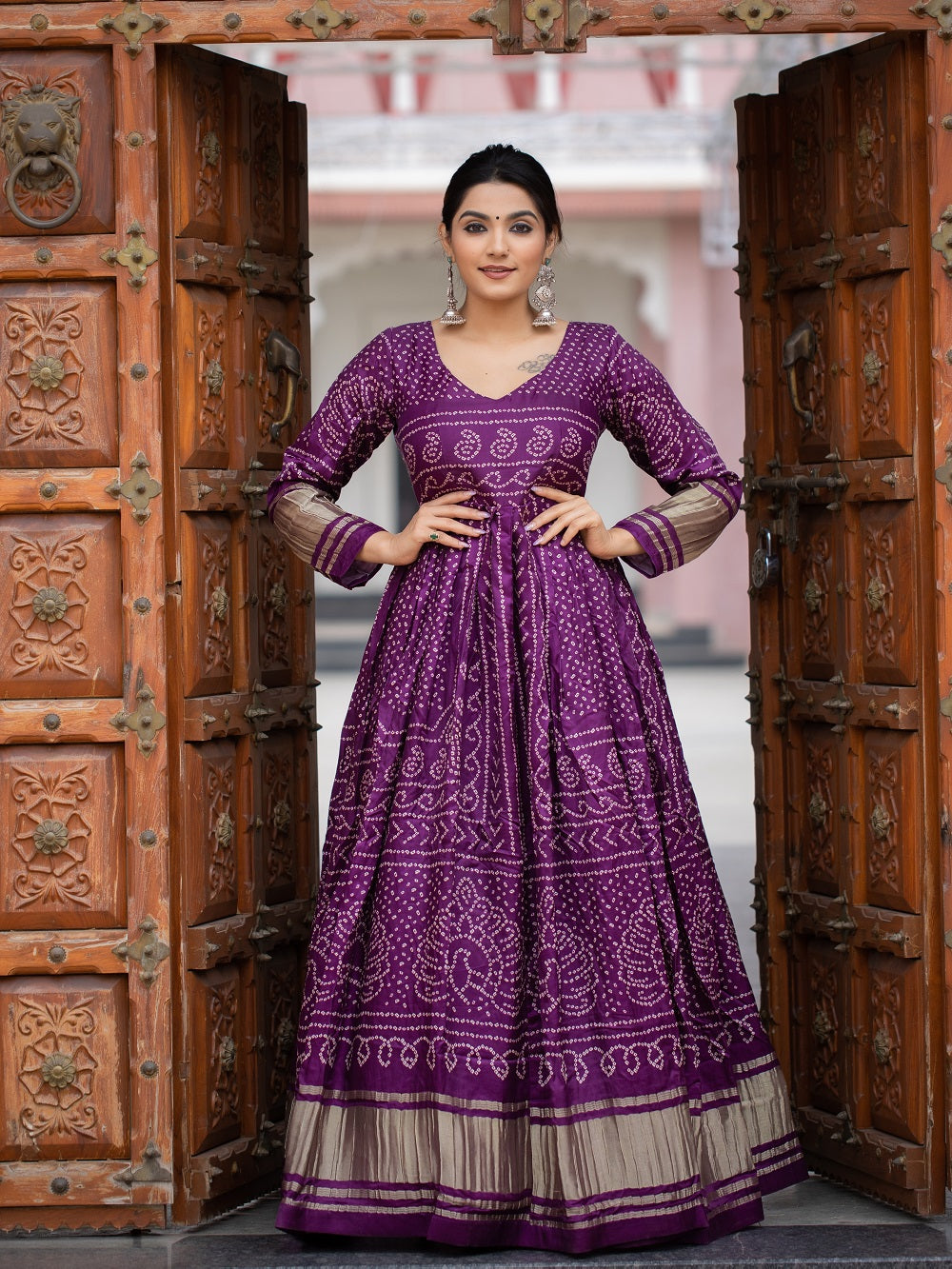 Wine Color Digital Bandhej Printed Pure Gaji Silk Beautiful Dress Looknbook Art Wine Color Digital Bandhej Printed Pure Gaji Silk Beautiful Dress Looknbook Art