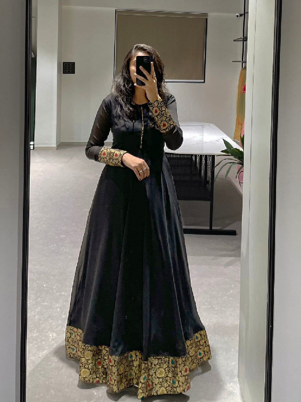 Black Color Weaving Zari Work Rangoli Silk Gown Dress Looknbook Art Black Color Weaving Zari Work Rangoli Silk Gown Dress Looknbook Art