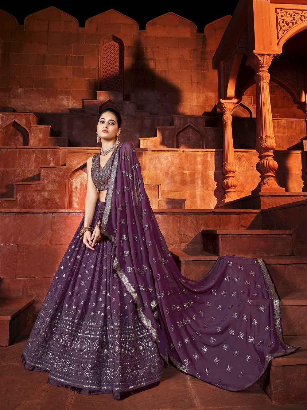 Wine Color Sequins With Embroidery Work Rajwadi Sana Silk Lehenga Chol ...