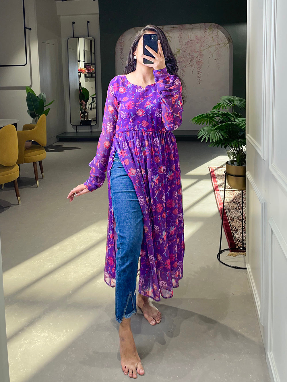 naira cut dress with plazo Pure Muslin Alia Naira Cut Blue Muslin High-slit Kurti Palazzo Dupatta Set | Indian Formal | Women Party Designer Kurthi | No Slit Dress