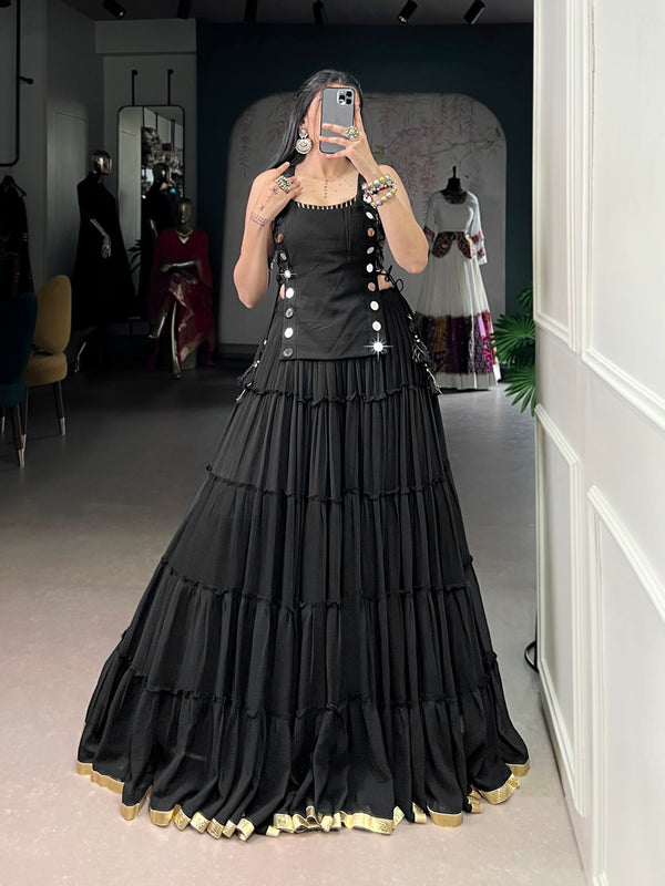 Black Color Embossed Design Lace Border Marbal Chaniya Choli