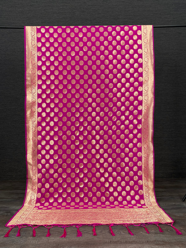 Rani Pink Color Weaving Zari Work Jacquard Paithani Dupatta With Tassels