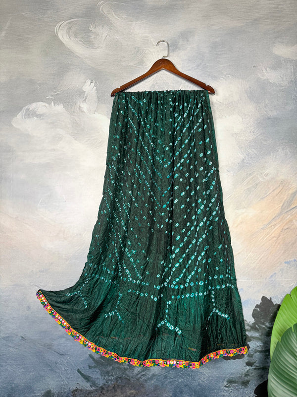 Green Color Bandhej Print With Lace Touch Up Silk Dupatta