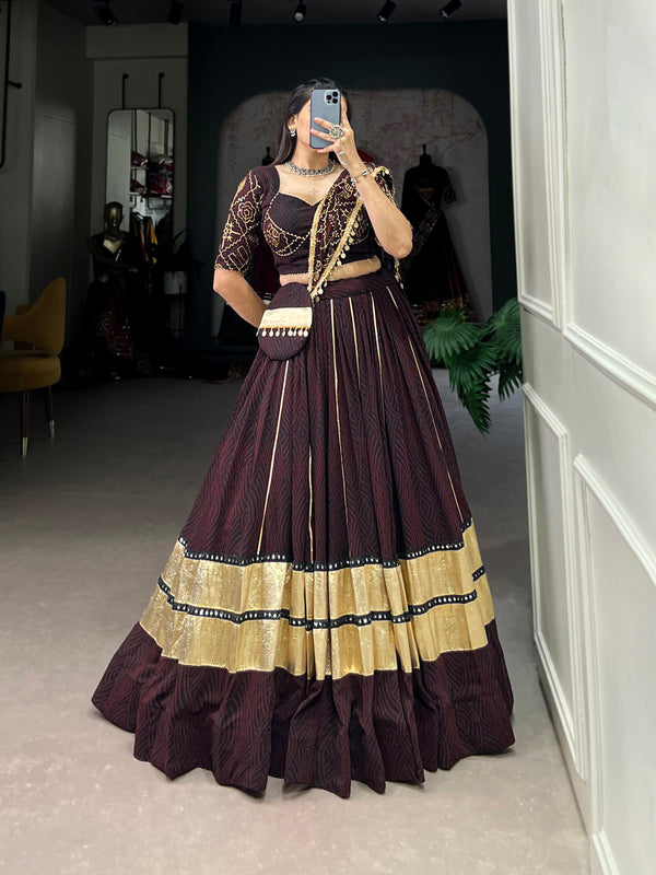 Black Color Bandhej Print And Embossed Design Georgette Navratri Chaniya Choli