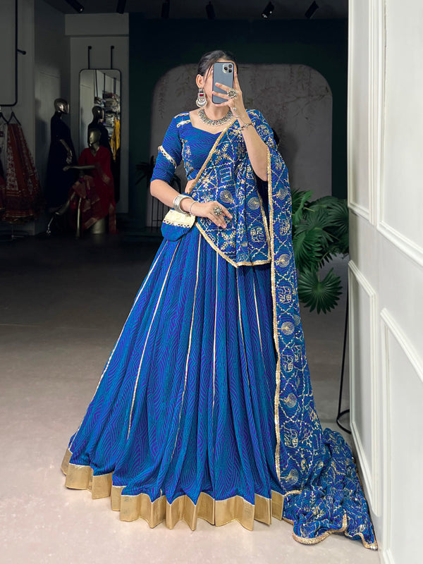 Blue Color Bandhej Print With Vintage Work Georgette Ghaghra Choli