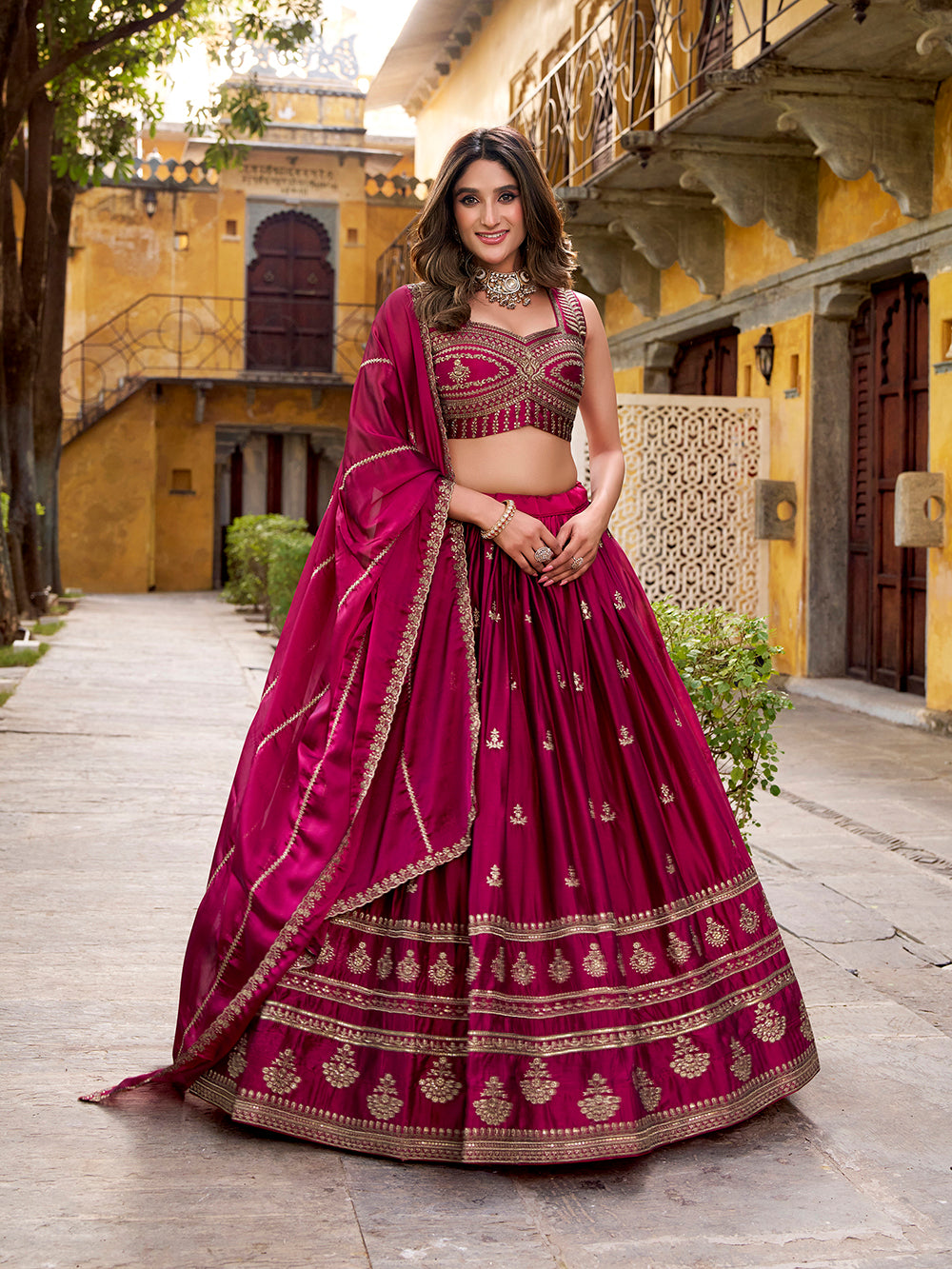 Magenta Pink Color Rangoli Thraed Embroidery Work Lehenga Choli ...