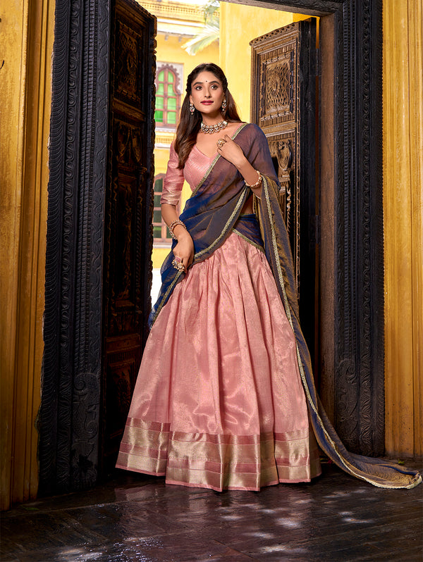 Light Pink Color Zari Weaving Work Dupion Silk Lehenga Choli