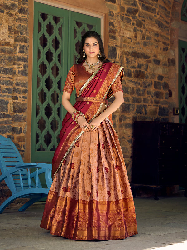 Brown Color Zari Weaving Work Jacquard Silk Lehenga Choli