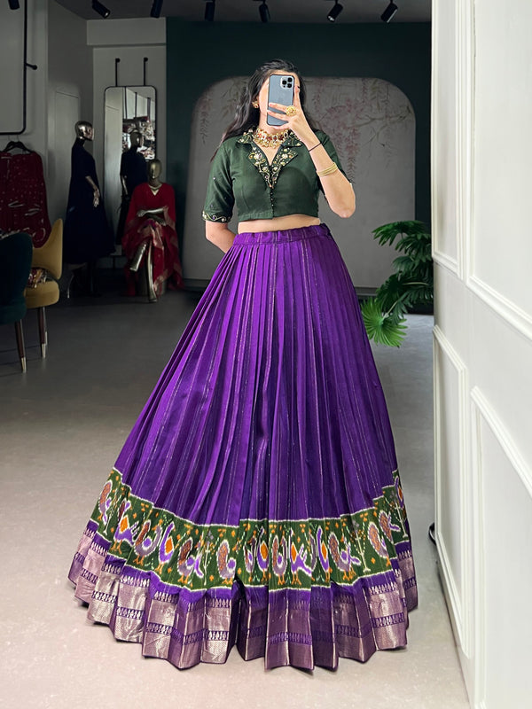 Purple Color Printed With Zari Weaving Work Poly Cotton Co-ord Set