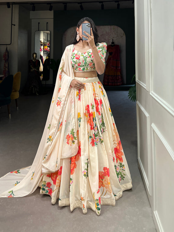 LooknBook Art georgette floral print lehenga choli — best lightweight georgette lehenga choli (cream variant shown; orange linked)