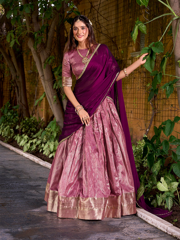 Pink Color Zari Weaving Work Dupion Silk Lehenga Choli
