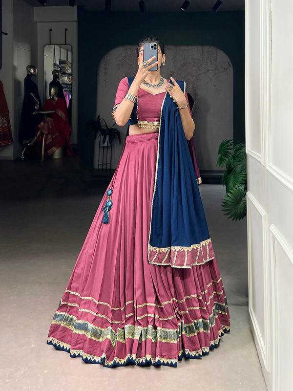 Dusty Pink Color Lace Touch Up Rayon Chaniya Choli