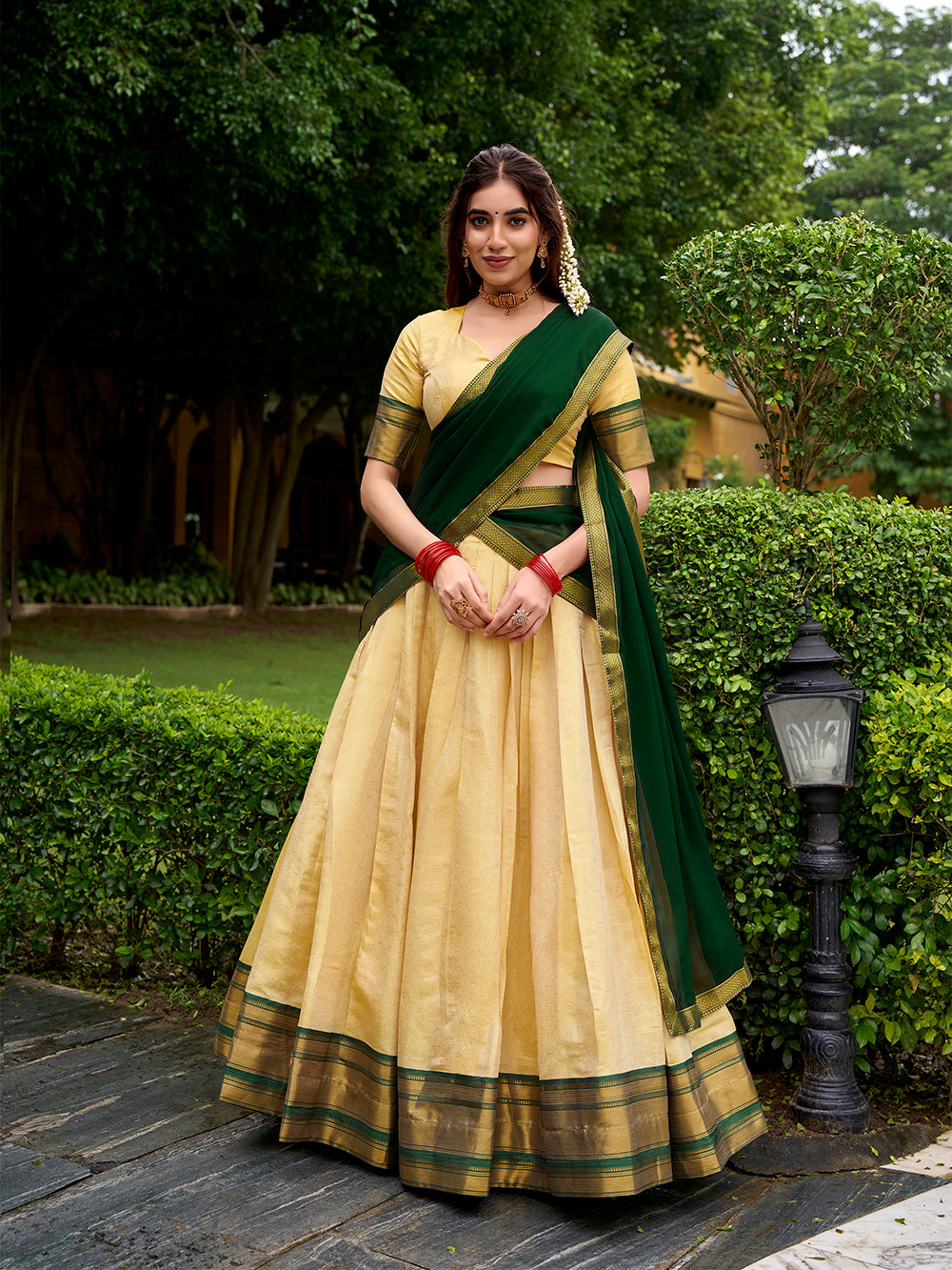 Green Color Zari Weaving Work Kanchipuram Lehenga Choli – Looknbook Art