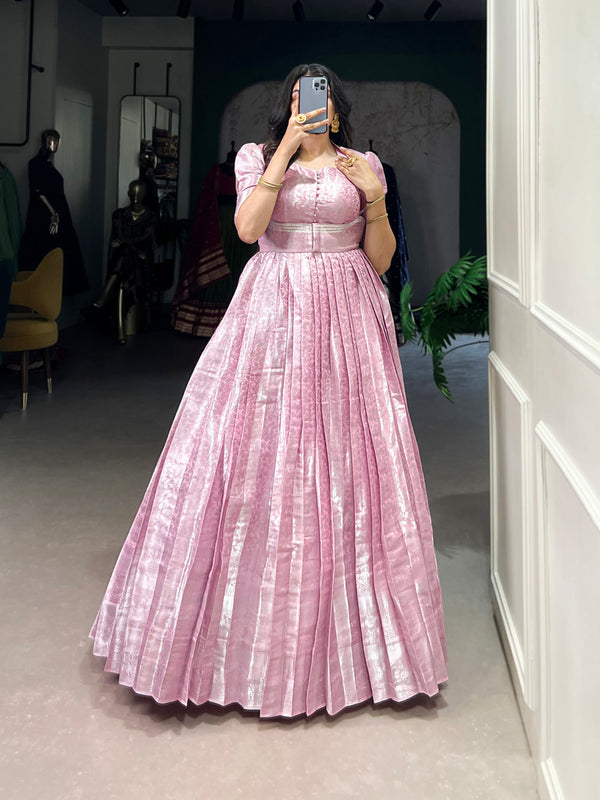 Light Pink Color Zari Weaving Work Kanjivaram gown
