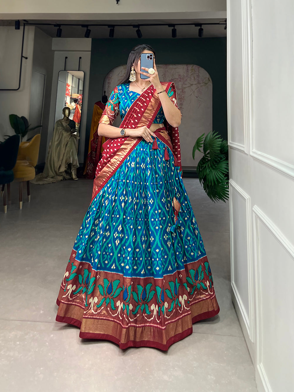 Firozi Color Embroidery Work Banarasi Silk Wedding Wear Lehenga Choli  -4531155266