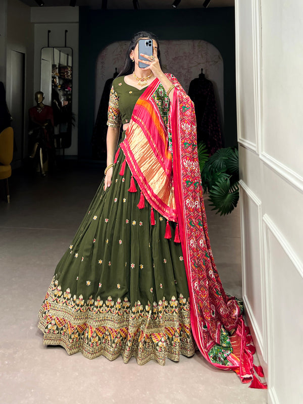 Forest Green Color Sequins And Thread Embroidery Work Georgette Lehenga Choli