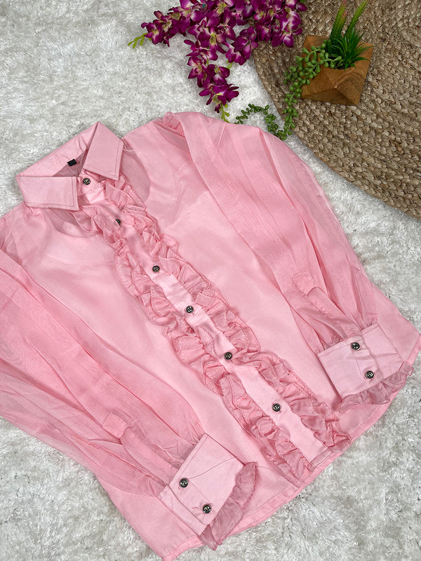 Light Pink Color Organza Material Plain Shirt