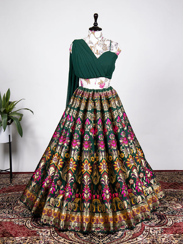 Green Color Zari Weaving Work Banarasi Silk Lehenga Choli