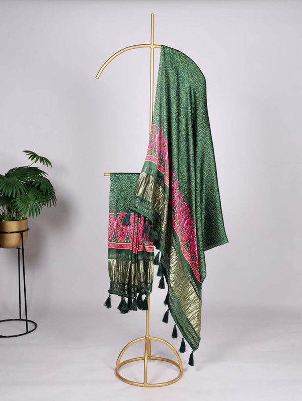 Green Color Printed Gaji Silk Indian Wear Dupatta