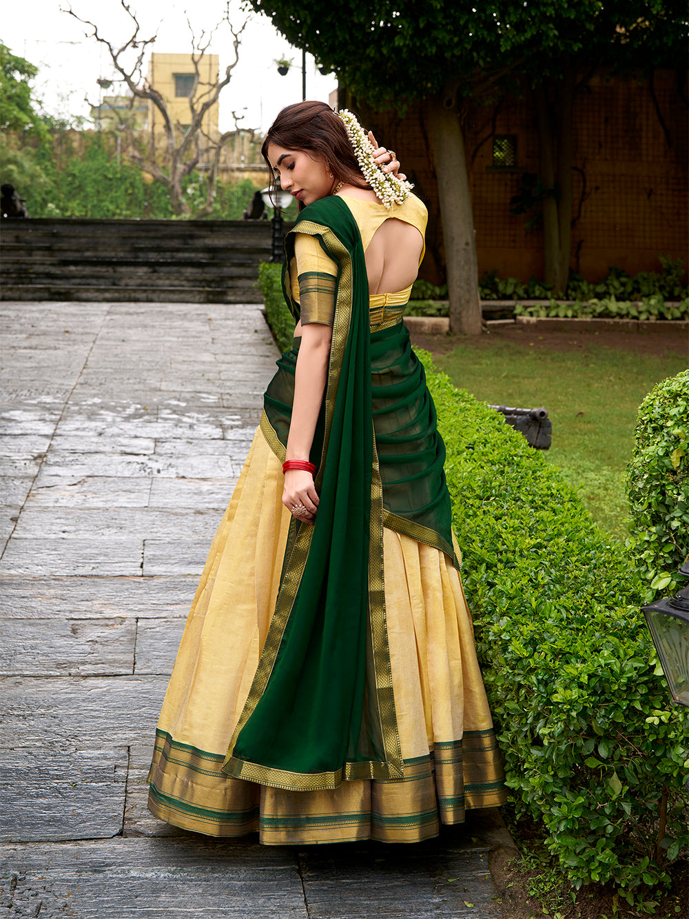 Green Color Zari Weaving Work Kanchipuram Lehenga Choli – Looknbook Art