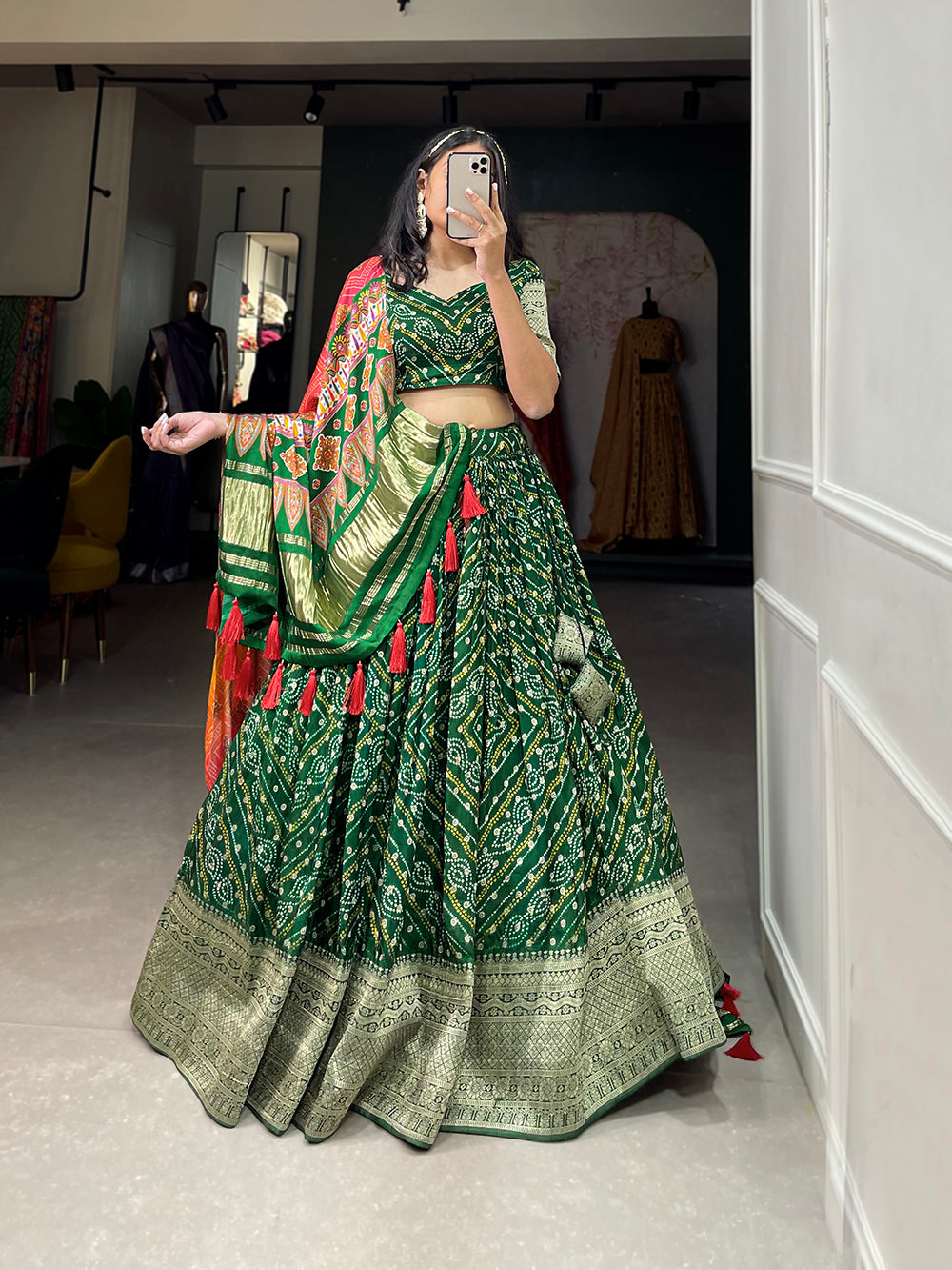 Mehandi Green Colored Embroidered Work Designer Lehenga Choli - Premium -  Indian