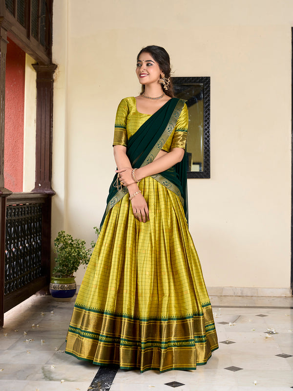 Parrot Color Weaving Work With Paithani Concept Cotton Silk Lehenga Choli