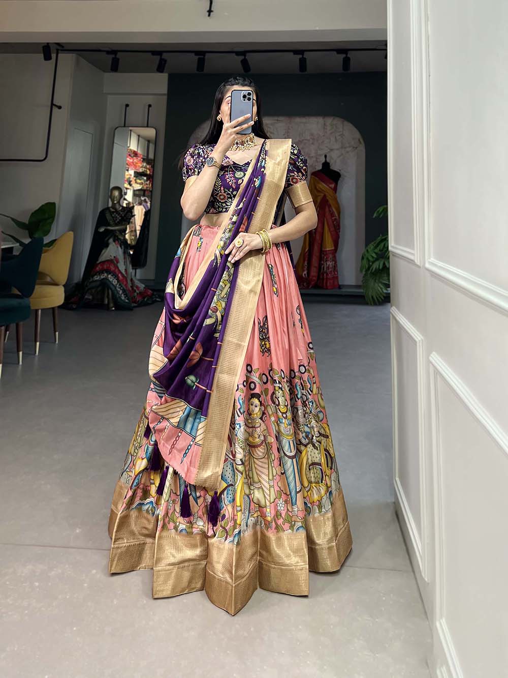 Buy Chinon Multi Colour Printed Lehenga Choli Online : Switzerland - Lehenga