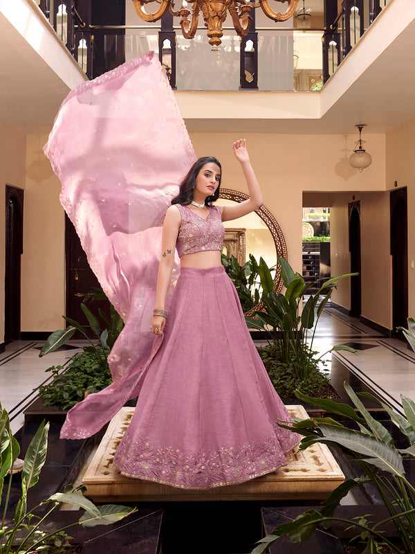 Pink Color Pearl Coding And Sequins Embroidery Work New Crush Lehenga Choli