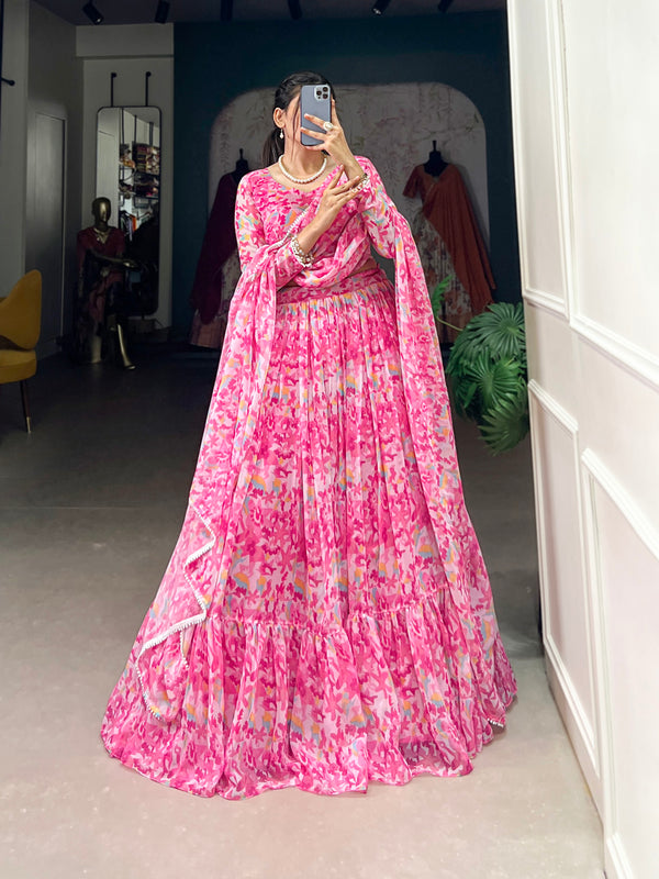 Pink Color Printed With Georgette Lehenga Choli