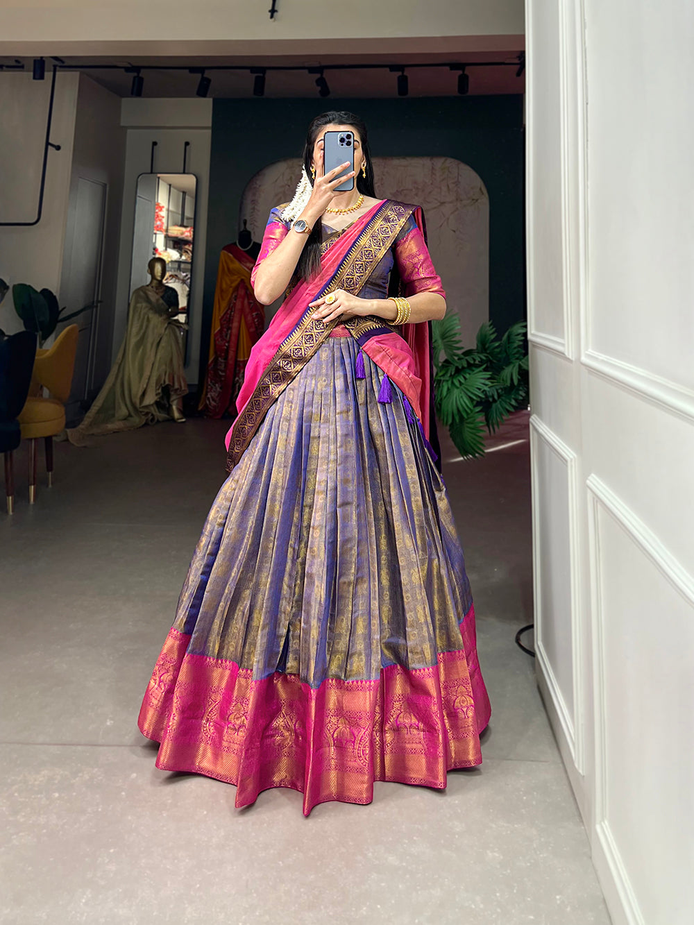 Pink Pure Soft Banarasi Silk Unstitch Silk Lehenga Choli