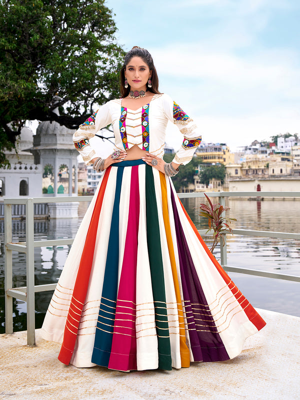 White Color Gota Patti Lace Border Rayon Co-ord Set Chaniya Choli