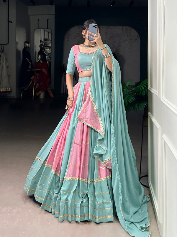 Light Pink Color Emboidery Work With Lace Touch Up Rayon Chaniya Choli