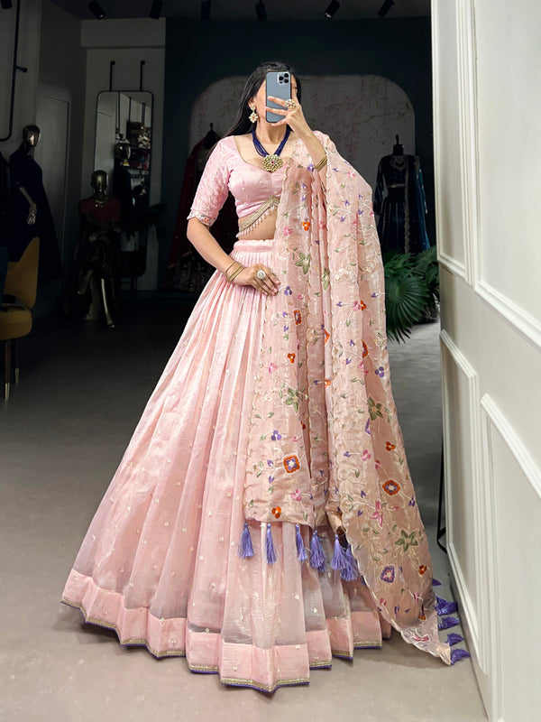 Light Pink Color Sequins And Thread Embroidery Gold Crush Lehenga Choli