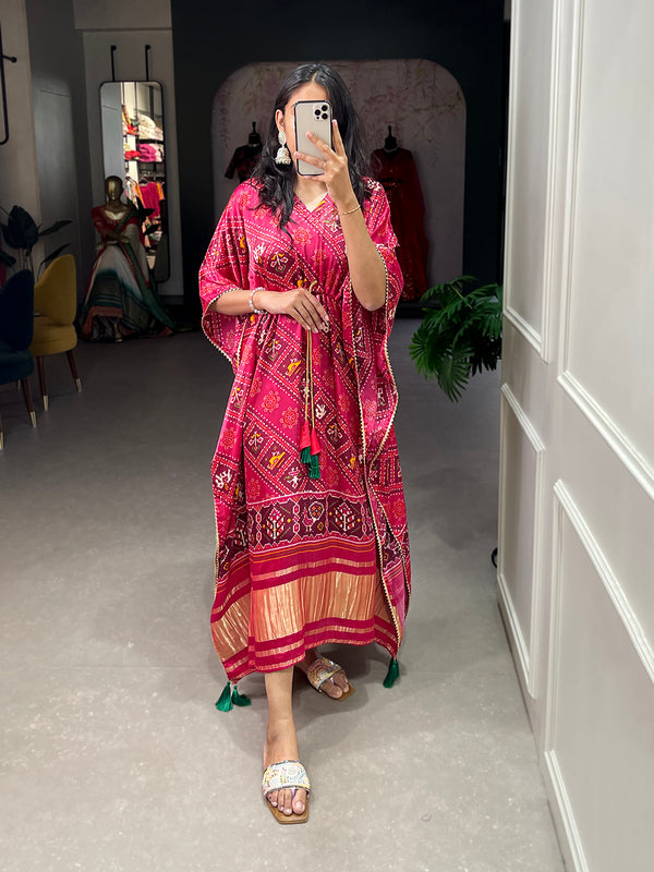 Maroon Color Digital Printed Gaji Silk Kaftan