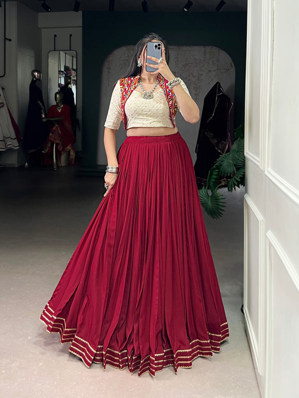 Maroon Color Gamthi Work with Gotta Patti Lace Touch Up Rayon Chaniya Choli