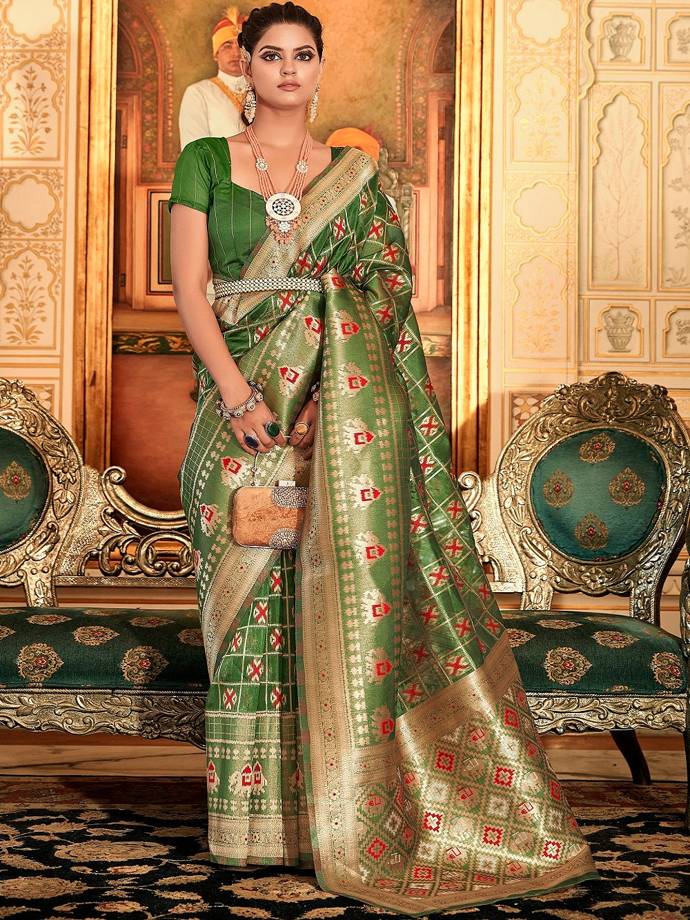 Mehndi Green Pre Draped Saree