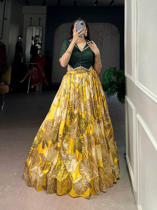 Mustard Color Printed Tasar Silk Co-Ord Set