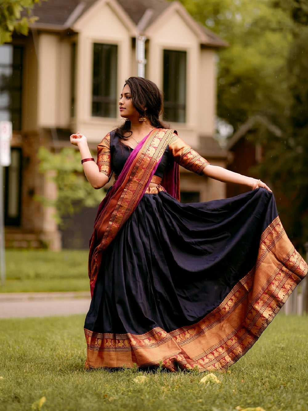 Buy Dressfolk Raveena Striped Half & Half Saree | Rust Color Women | AJIO  LUXE