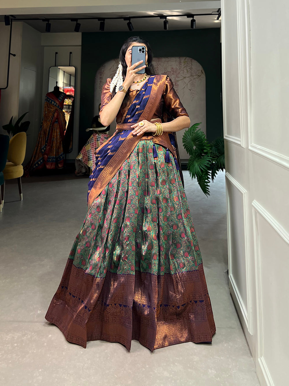 South Indian Style Dupatta Drape | Indian fashion, Half saree designs,  Fashion