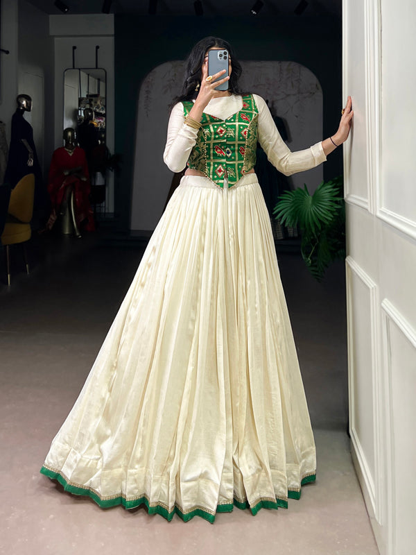 Off White Color Lace Touch Up Vichitra Silk Co-Ord Set