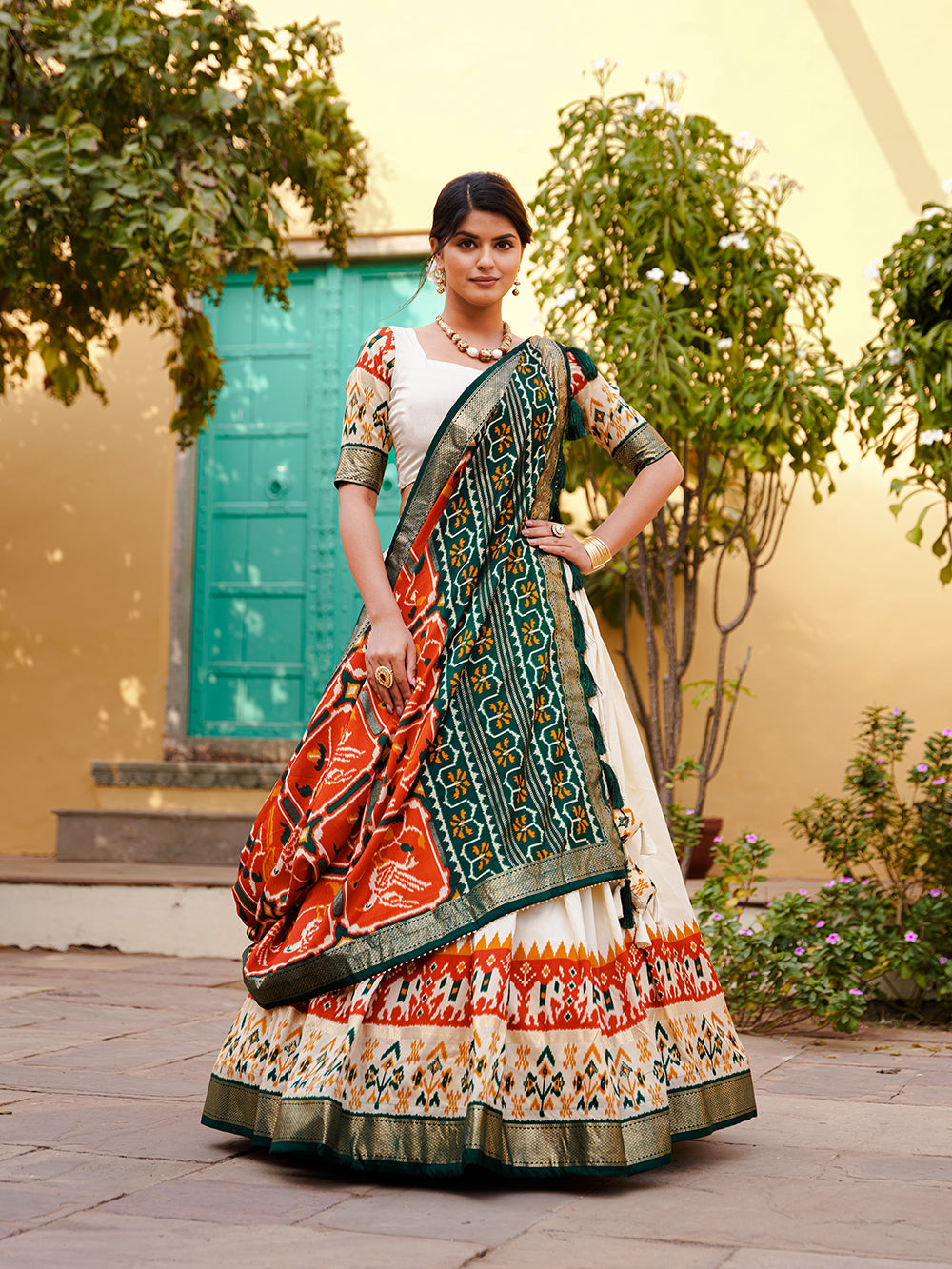 Kalista Printed Lehenga And Ruffle Blouse Set | Green, Lehenga, V-neck, Cap  | Party wear indian dresses, Ruffle blouse designs, Sleeves designs for  dresses