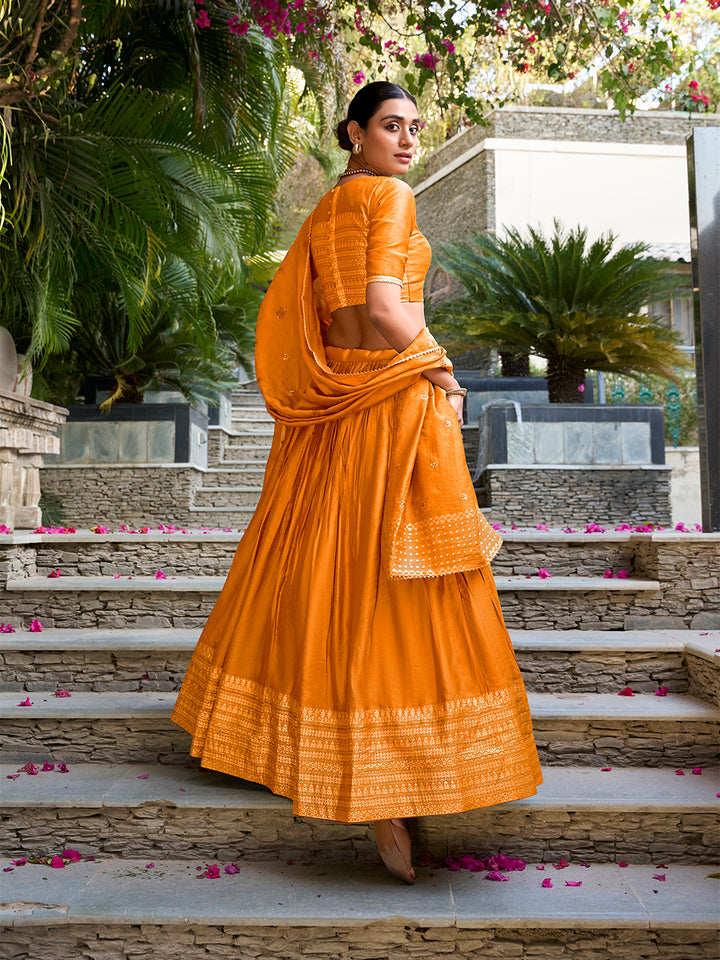 Orange Color Plain With Zari Weaving Work Chanderi Lehenga Choli ...