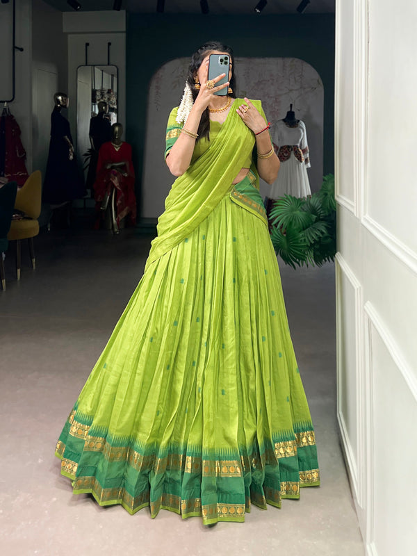 Parrot Color Zari Weaving Work Chanderi Lehenga Choli