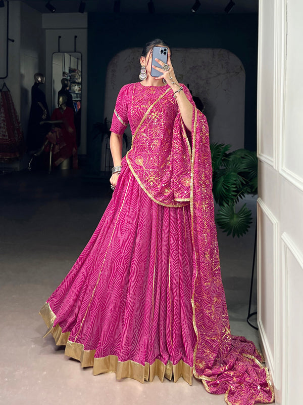 Pink Color Bandhej Print With Vintage Work Georgette Ghaghra Choli