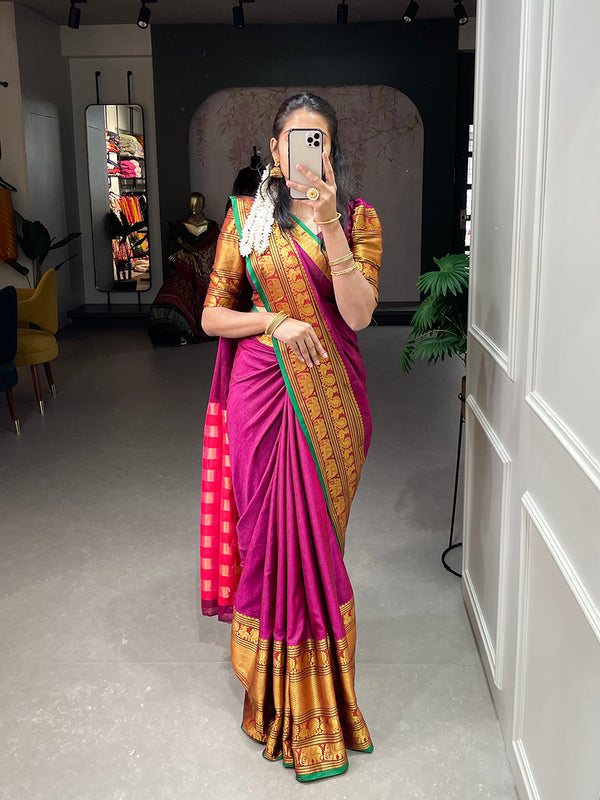 Pink Color Zari Weaving Work Narayan Pet Saree